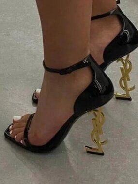YSL Opyum Black Snake Heel Sandals Size 39